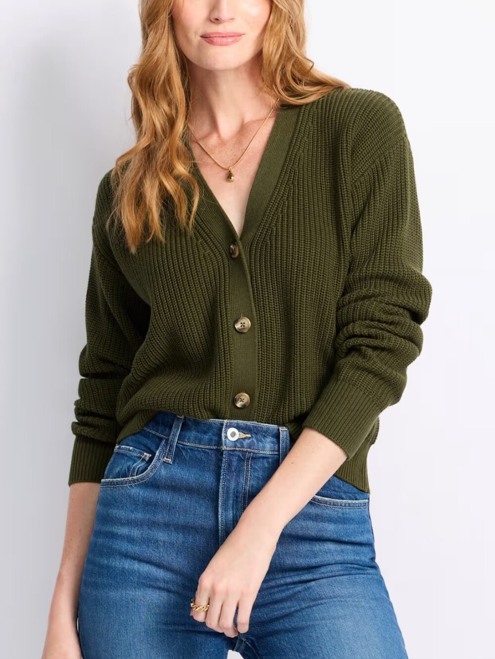 Coffee Run Cotton V-neck Button Front Knit Cardigan Green Comfy Coastal Preppy M